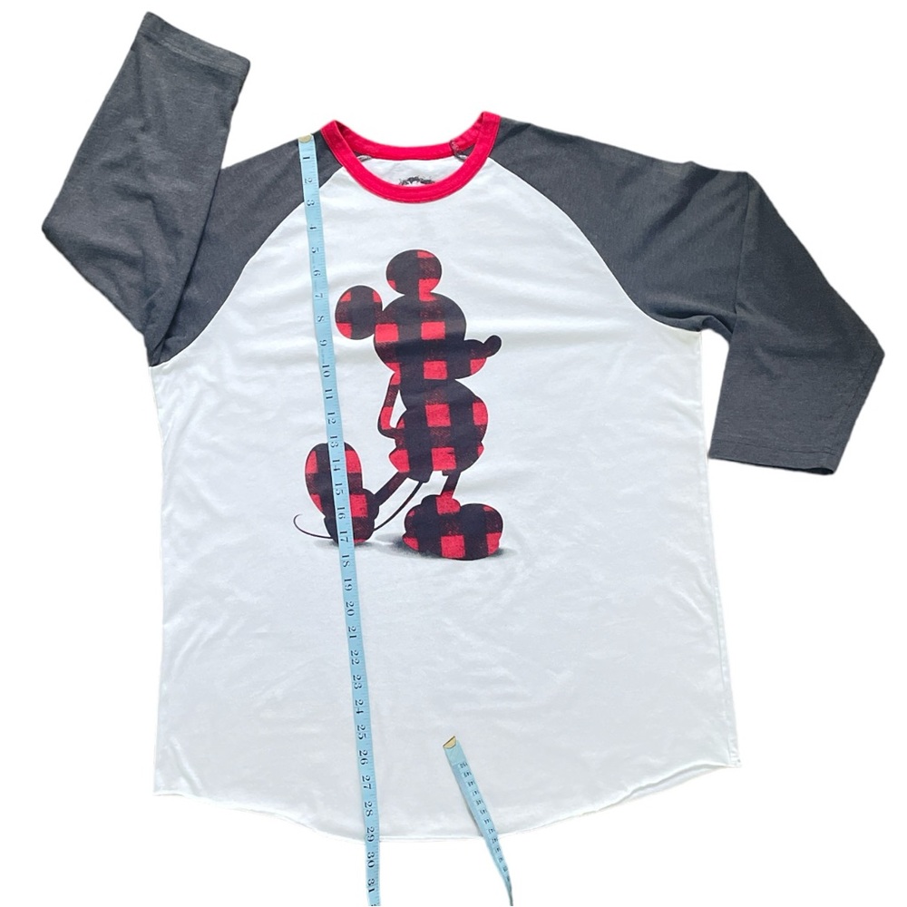 Disney long sleeve T-Shirt Top with buffalo plaid Mickey, red white gray Sz XL - Picture 6 of 9